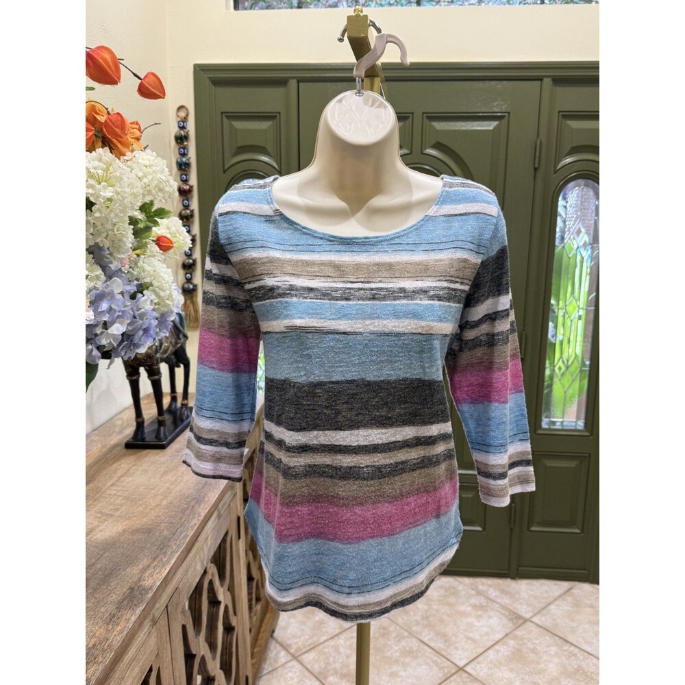Multicolor Striped Sweater-Style Blouse – Size Medium